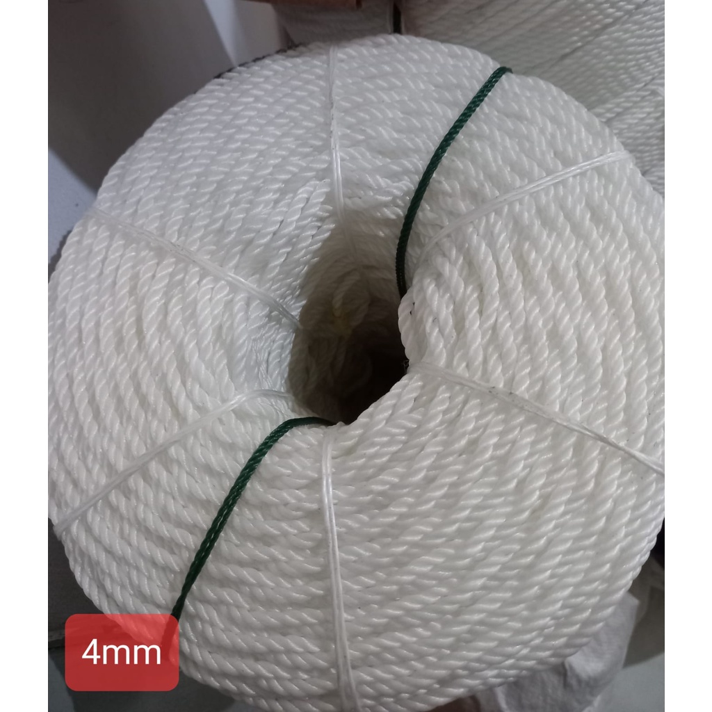 1 Roll Tali Tambang 4mm -+200 Meter Nilon Plastik PE Nylon Putih