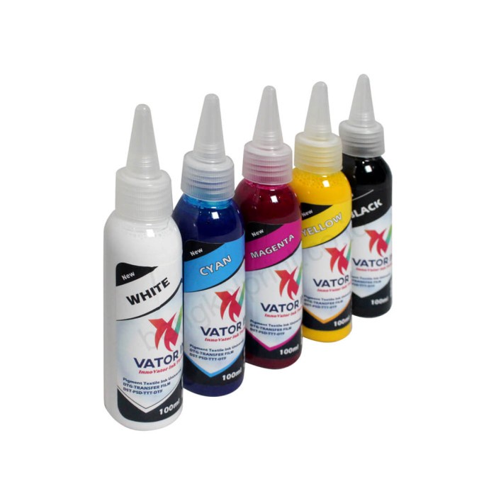 

Tinta Tinta Vator Ink Universal Dtf Atau Dtg White Dan Cmyk Per Botol 100Ml