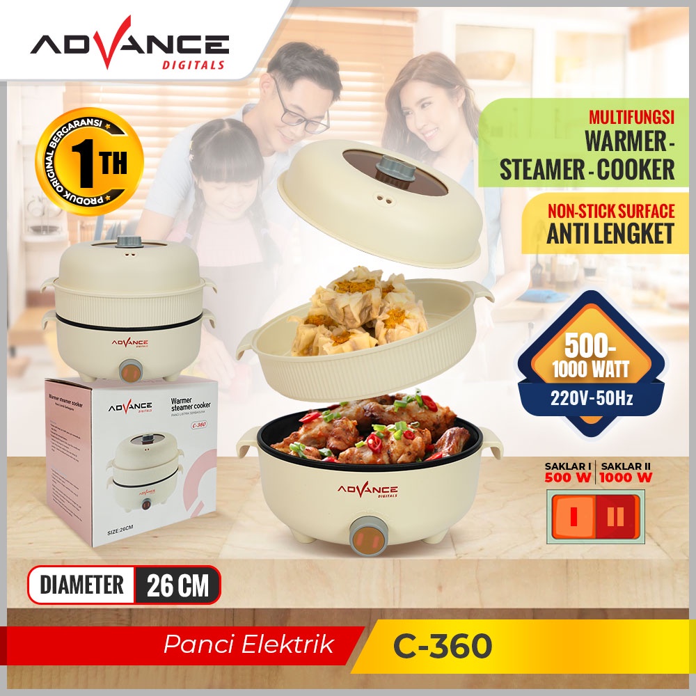 ADVANCE Panci Electrik Pengukus C-360 Panci Listrik Multifungsi Warmer Steamer Cooker