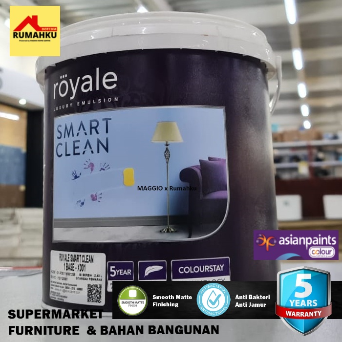 CAT TEMBOK INTERIOR - CAT TEMBOK ROYALE SMART CLEAN 2,5KG WARNA BEBAS - ASIAN PAINT