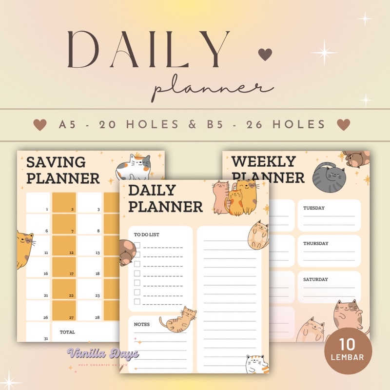 

[] Daily Planner Agenda Memo Notes Monthly Weekly Check List Kertas Refill Isian Binder Bullet Journal Bujo Loose Leaf Diary A5 B5 Fillable Catatan Harian Mingguan Bulanan Printable Goals Student Pelajar Produktif Productive Jadwal Editable Undated