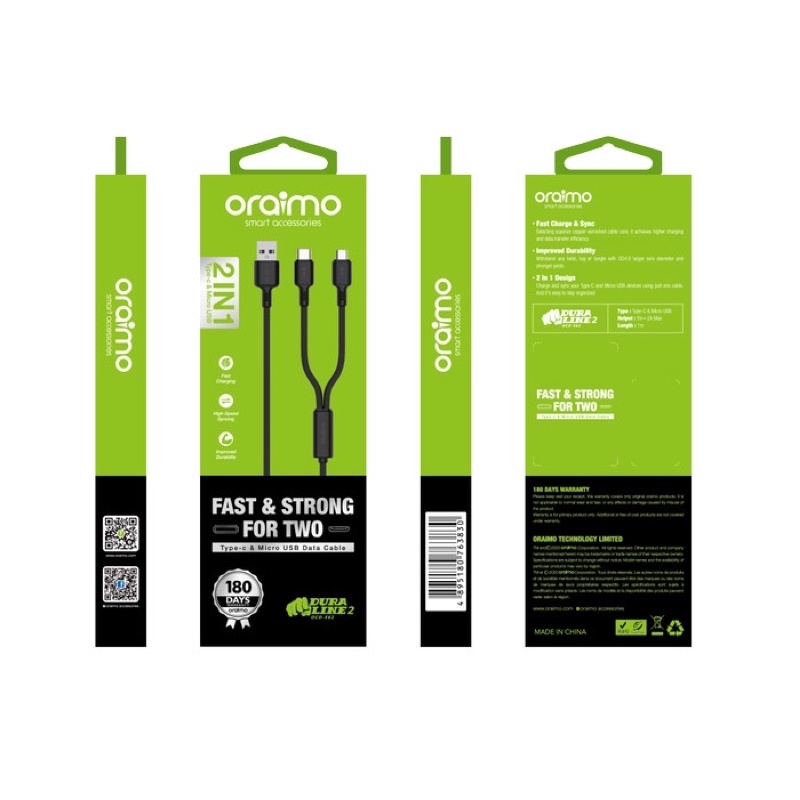 Kabel Data Oraimo Oraimo OCD-E62 Kabel Data 2in1 Fast Charging Micro USB &amp; Type-C Cable