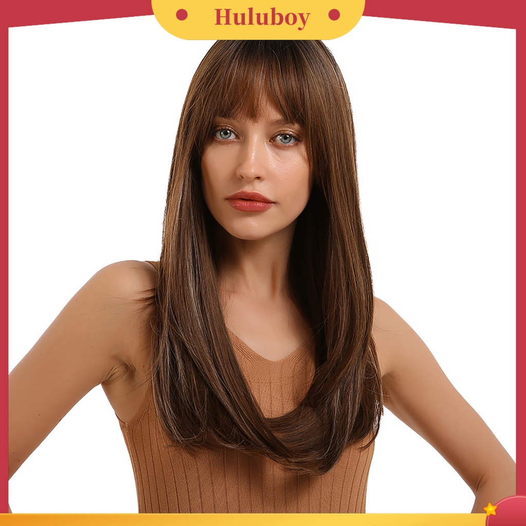 Wig Rambut Panjang Lurus Dengan Poni Untuk Wanita