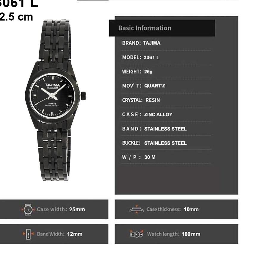 ➸➚✣ Jam Tangan Tajima Premium 3061 L Black Band Original Garansi 1 Tahun. Bestseller