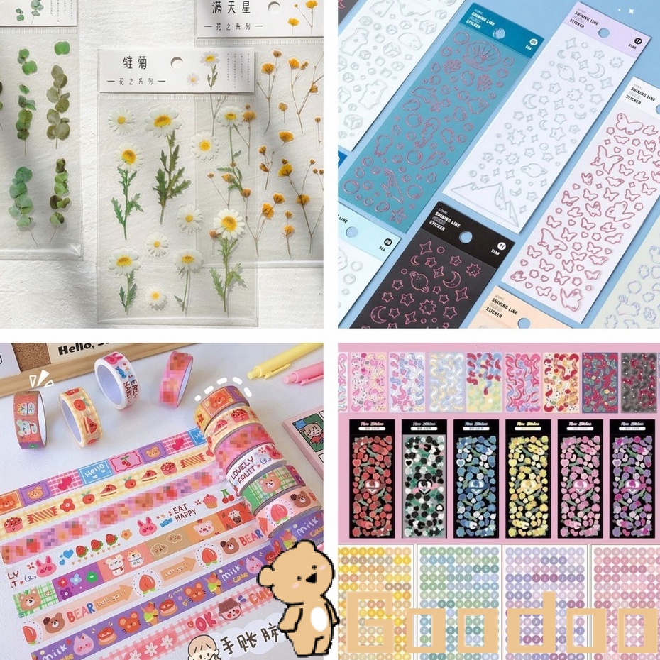 [Ready Stock❤️COD]36 Types Sticker Deco /Stiker Huruf/Stiker Label Buku Memo /PET Stiker Transparan Sticker Korea/ Stiker Dekorasi Buku Harian DIY/Laser Pita Stiker/Bunga Daisy Dekoratif Flowers Retro Stiker Hadiah -Doo