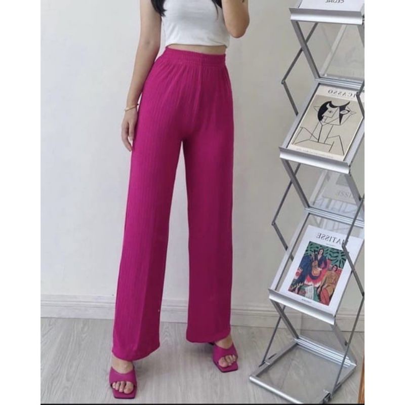 Yoora Pants Kulot Wanita Tebal HighWaist Knit Premium - Celana Panjang