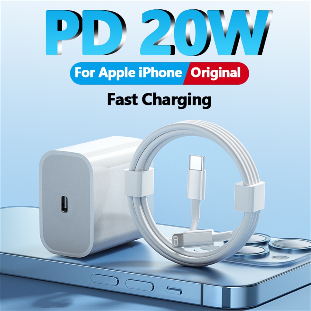 2in1 USB C PD 20W Fast Charger Untuk Apple iPhone 14 13 12 11 Por XS Max Mini X XR SE iPad Air Type C Kabel Pengisian Cepat