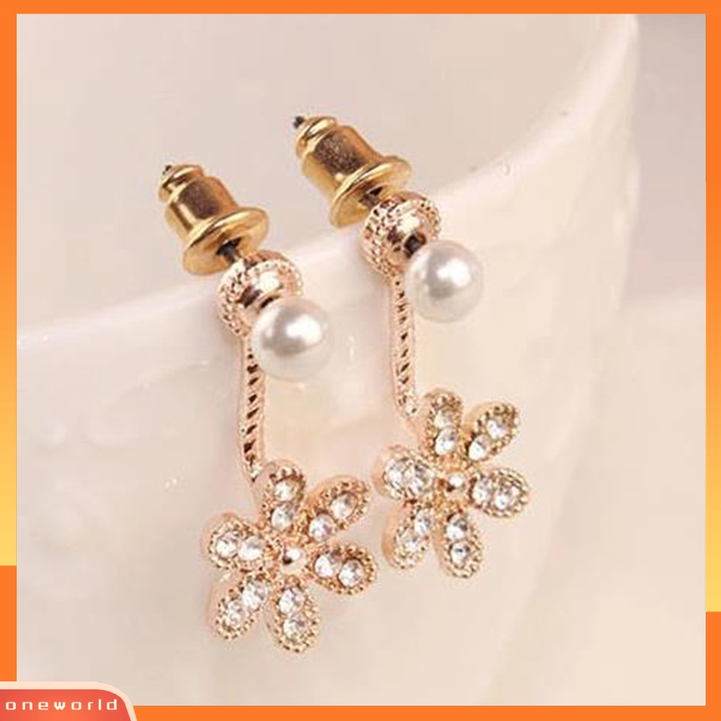 [WONE] Anting Wanita Manis Lima Daun Bunga Berlian Imitasi Mutiara Ear Studs Untuk Pernikahan