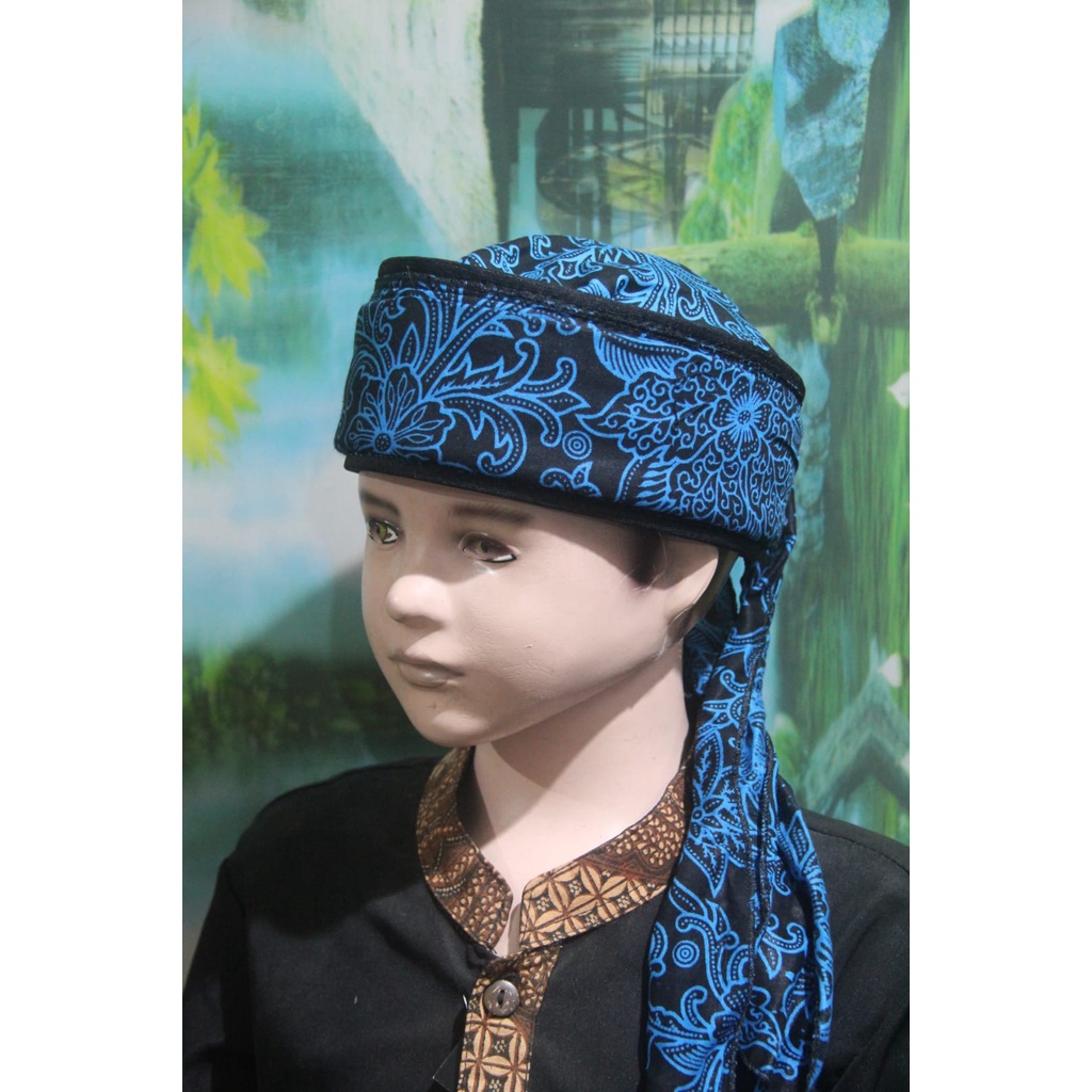 PECI KOPIAH BLANGKON IMAMAH BATIK KATUN UKURAN DEWASA DAN ANAK ANAK (BIRU)