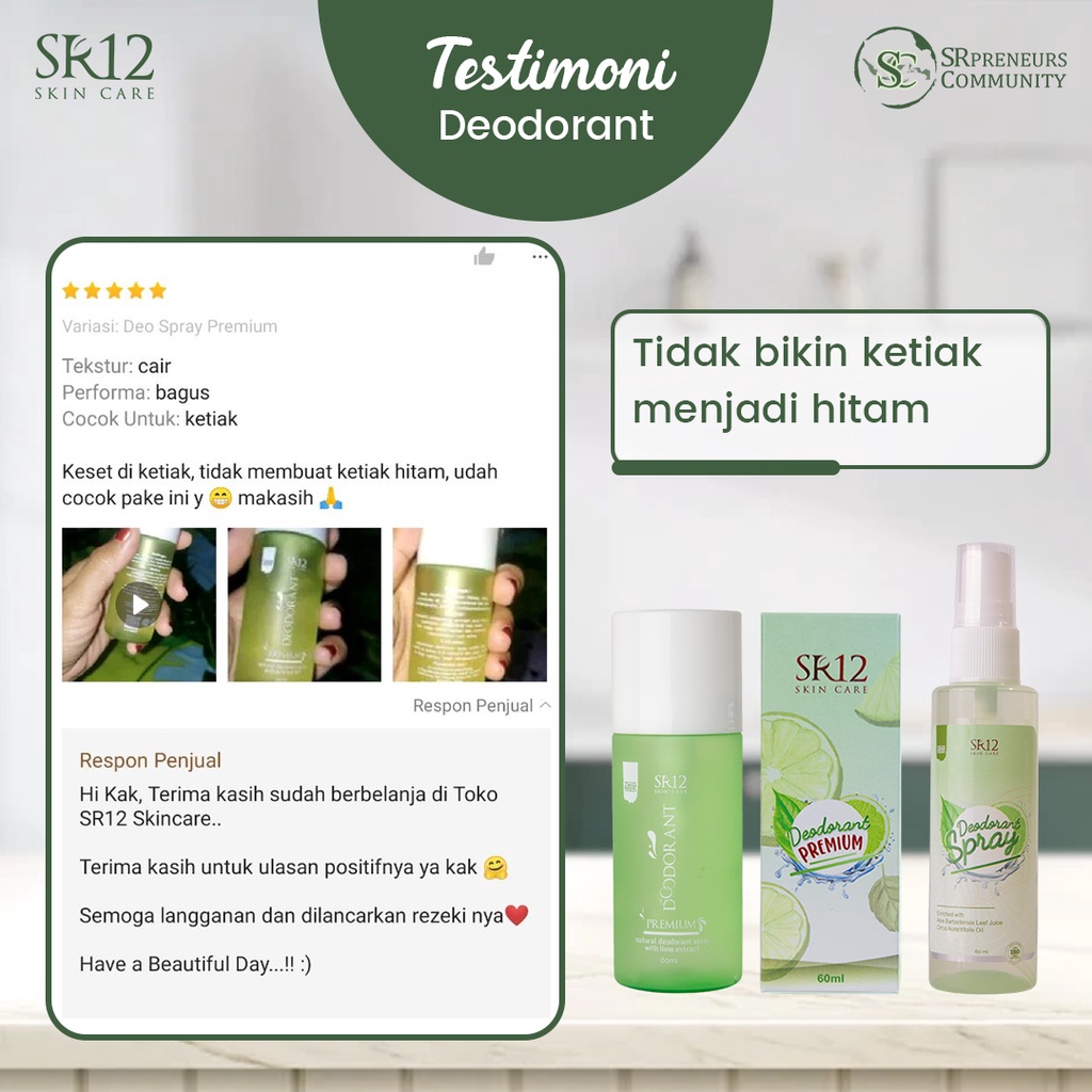 DEODORANT SPRAY PREMIUM SR12 / ATASI BAU BADAN / DEODORAN NON ALKOHOL / PENCERAH KETIAK / DEO TAWAS