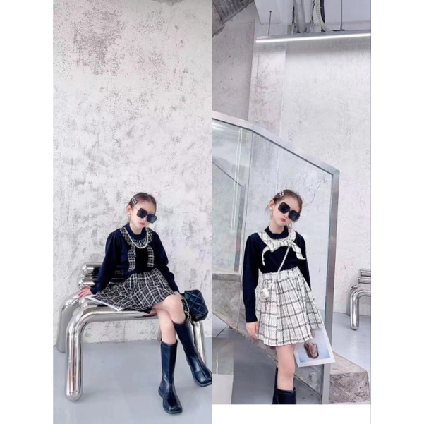 NEW ARRIVAL SETELAN ROK TWEED + ATASAN RAJUT LENGAN PANJANG IMPORT KUALITAS SUPER PREMIUM ANAK PEREM