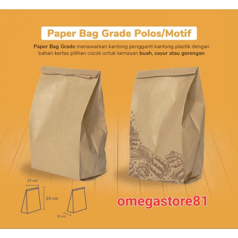 [isi 100] paper bag grade kantong kertas 13x8x25 cm / paper bag coklat / kraft bag