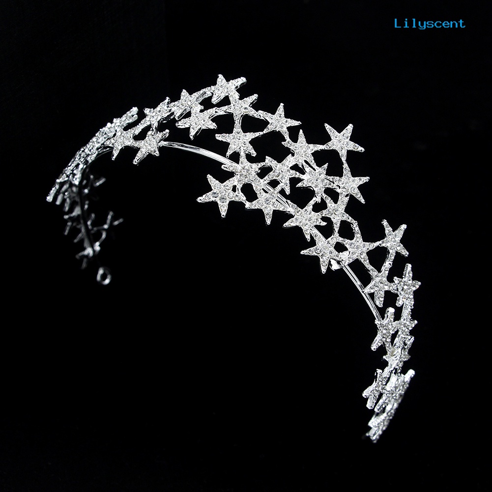 [LS]Rhinestone Star Headdress Ikat Rambut Tiara Mahkota Bridal Wedding Aksesoris Rambut