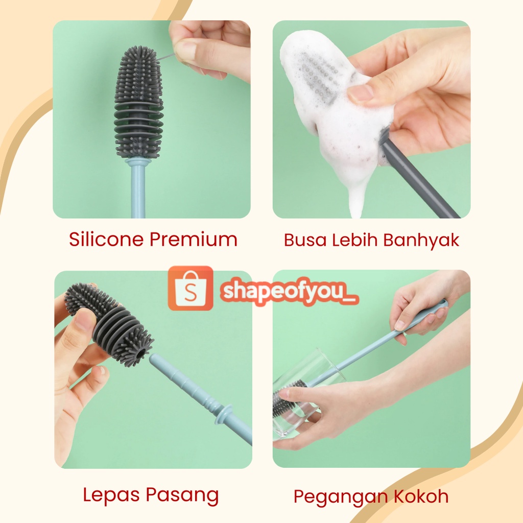 Sikat Botol Gelas Silicone Bottle Silicone Brush Gagang Panjang Sikat Botol Minum Premium Bpa Free