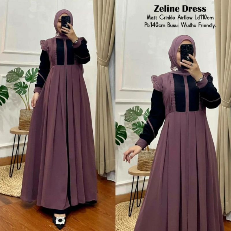 Zeline dress gamis crinkle airflow label