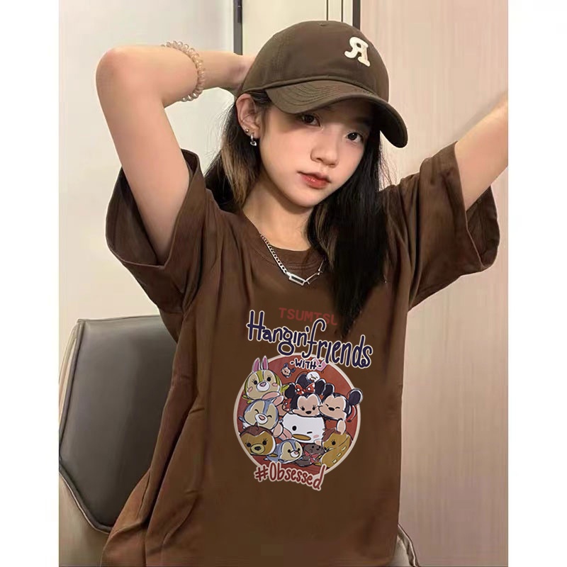 [chaoo.id]Kaos Atasan Wanita Lengan Pendek Oversize Cartoon Pictures Printed T-shirt Baju Wanita Kekinian Korean Style