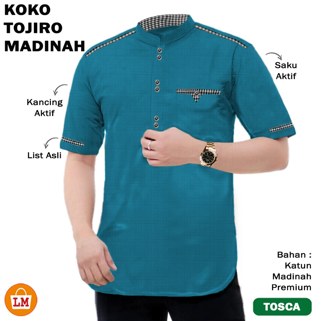 TERMURAH Baju Muslimin Koko Pria KOKO TOJIRO Lengan Pendek Bahan Katun Madinah Premium Berkualitas LMS 18849