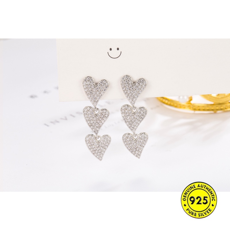 High-end Berlian Imitasi Panjang Cinta Hati Anting-Anting Wanita Anting-Anting Mewah Ringan U1432