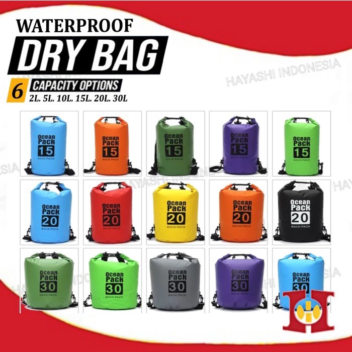 Dry Bag Ransel Tas Hiking Waterproof Tahan Air 2L 5L 10L 15L 20L 30L