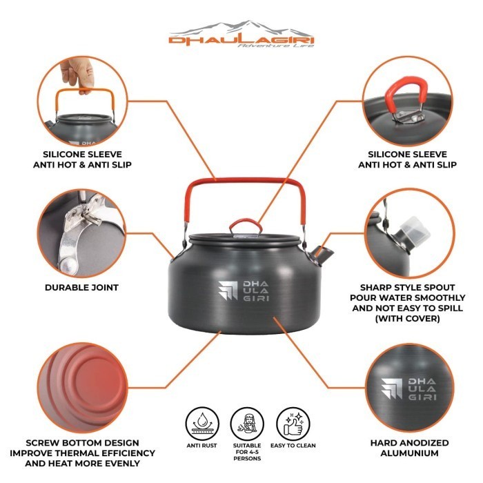 Teko Ceret 1,2 L Ketel Dhaulagiri Kettle Masak Camping Outdoor Teapot