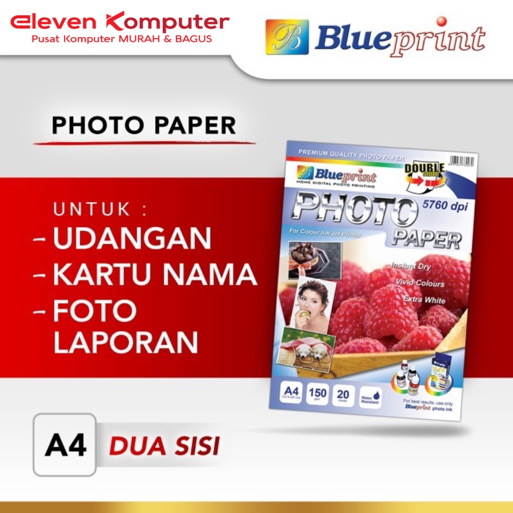 Jual Kertas Foto A4 Double Side Photo Paper Glossy BLUEPRINT 150 Gsm 20 ...