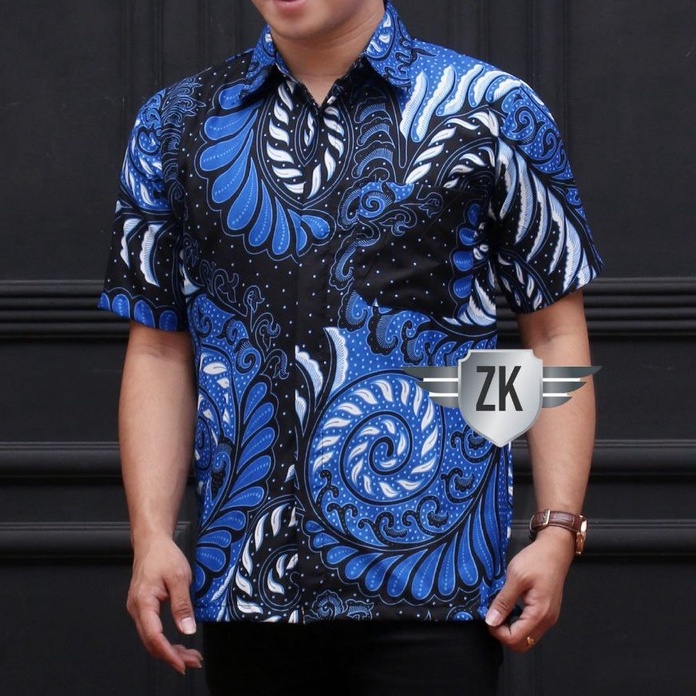 Risna Batik HRB089 C Kemeja Batik Pria Lengan Pendek Motif mawar HITAM