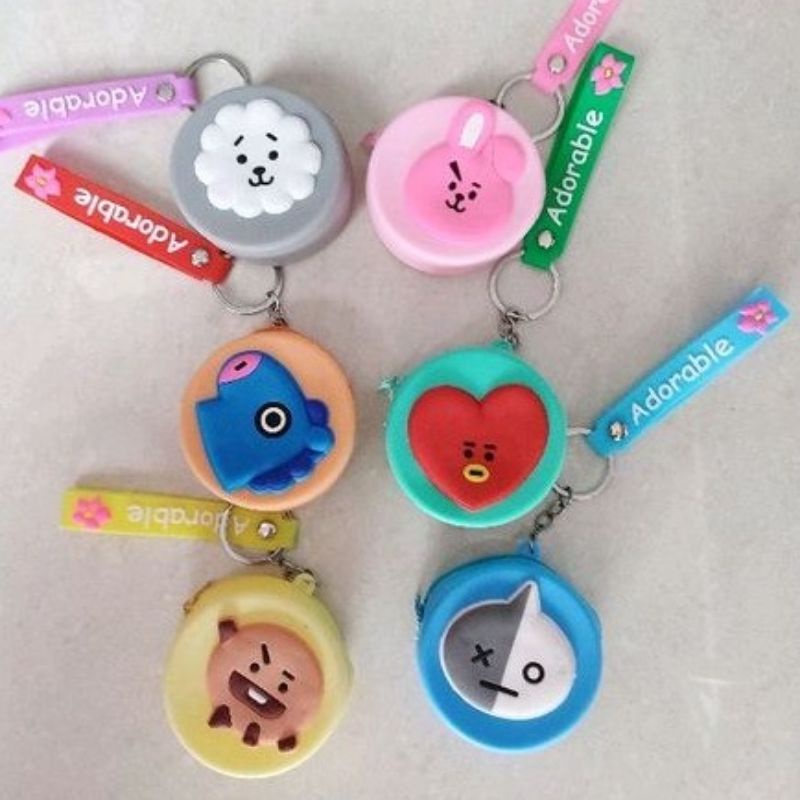 BTS Kpop Keychain BT21 Karakter Gantungan Kunci Dompet Koin Pop It Silikon Cute