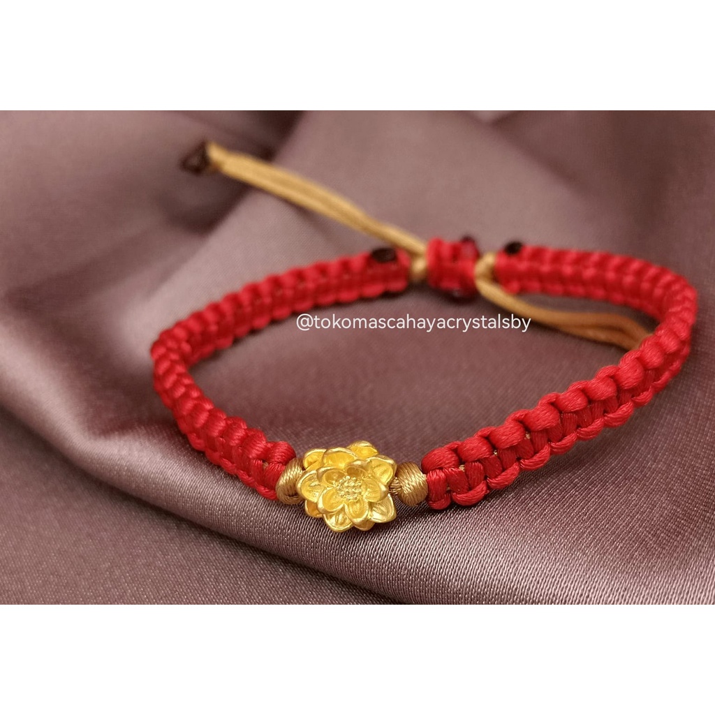 Gelang Charm Charm Lotus / Teratai Besar Emas kadar 24k HK Hongkong 999% 999 &amp; Gelang Tali Serut