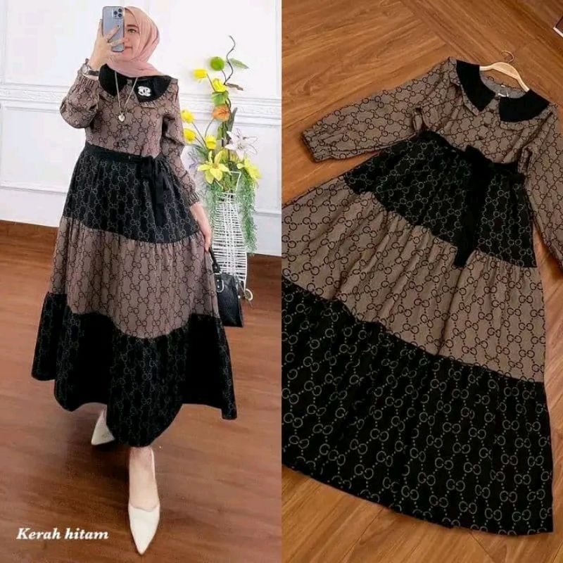 Midi Dress Wanita Dewasa Terbaru 2022 Bahan Rayon Premium Atasan Muslim Gamis Kekinian Susun Rempel