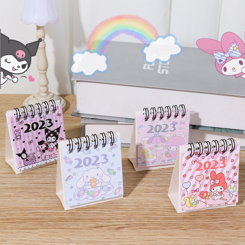 Sanrios My Melody Kuromi Cinnamoroll Desktop Kalender Meja Mini/Kartun Kawaii Rekor Siswa Kalender Tahun Baru2023