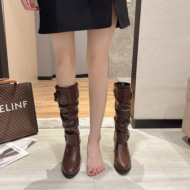 ✅PINKEY P119 Boots/Sepatu Winter Overknee Leather Kulit Fashion Wanita