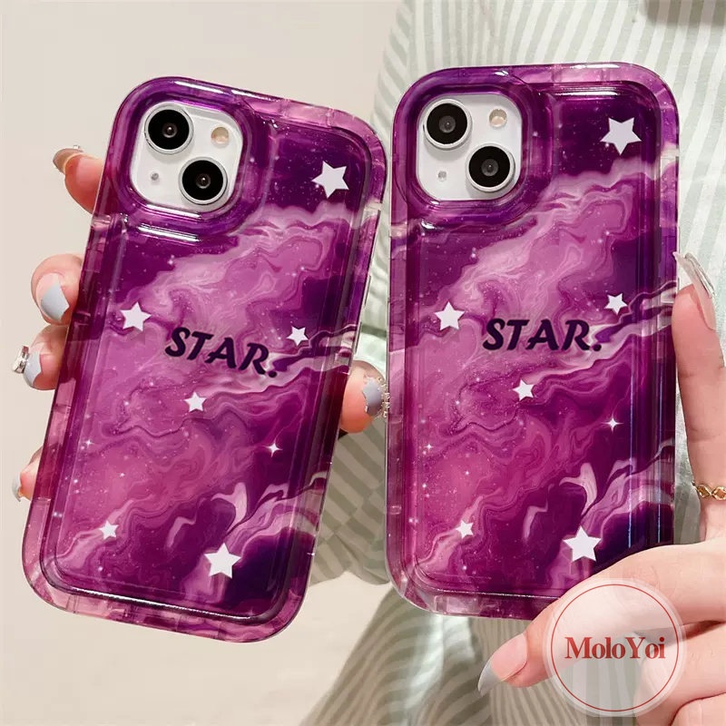 IPHONE Casing Airbag Bintang Langit Berbintang Gradasi Marmer Fashion Kompatibel Untuk Iphone11 7Plus 8Plus 14 13 12 Pro MAX 6 6S 7 8 Plus XR X XS MAX Shockproof Soft TPU Penutup Belakang Anti Jatuh