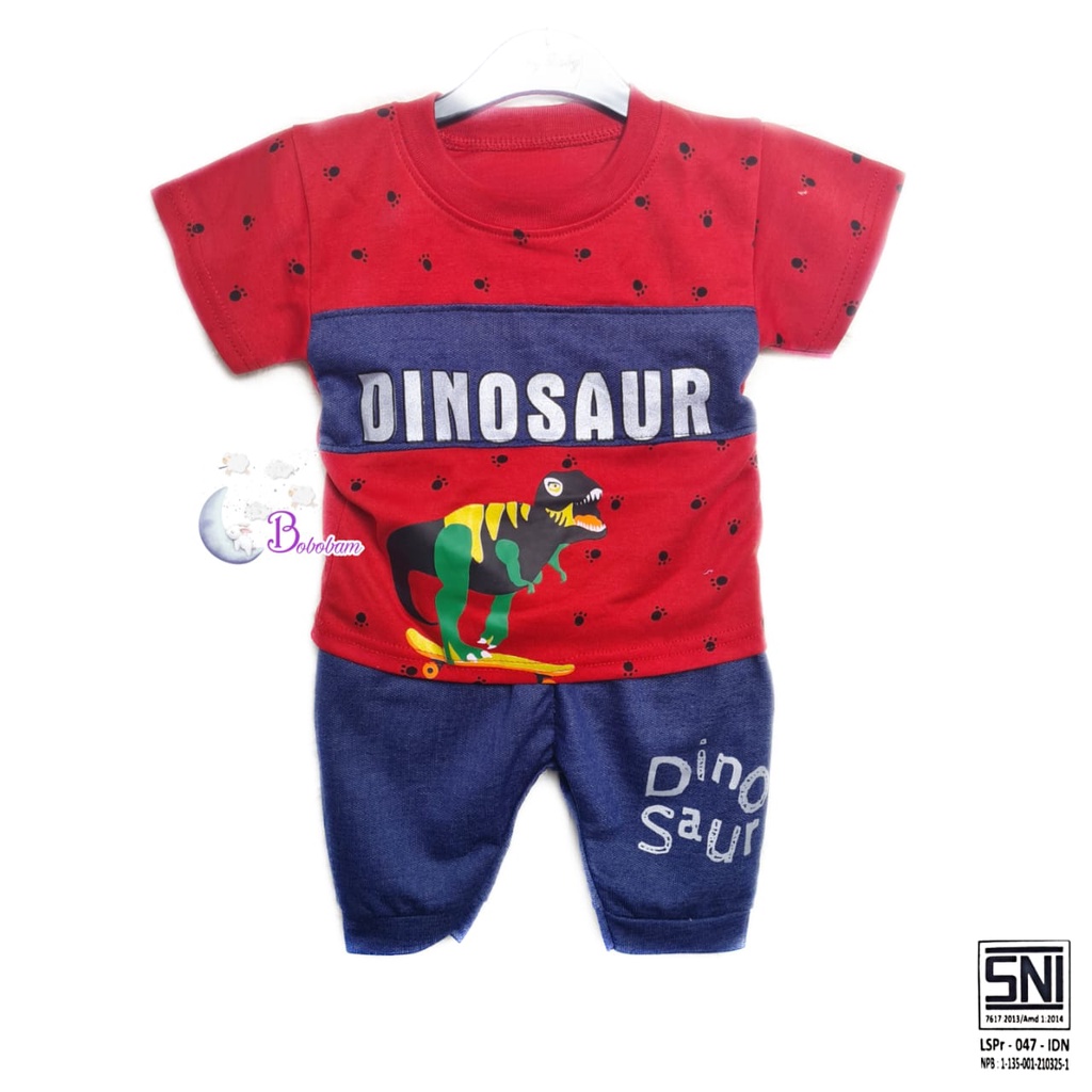 BOBOBAM BAJU BAYI LAKI LAKI SETELAN ANAK COWO LUCU STELAN COWOK 6 12 BULAN KEREN TRENDY KEKINIAN DINO TREX