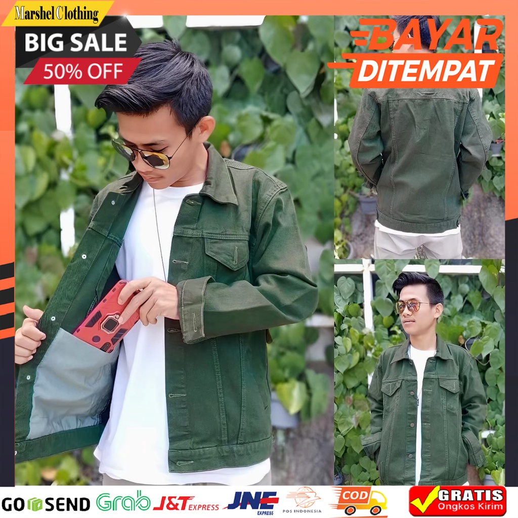 𝐩Ⓙв - Jaket Jeans Denim Warna Hijau Botol Model Casual Pria / Jaket Jeans Jumbo Pria / Jaket Jeans B