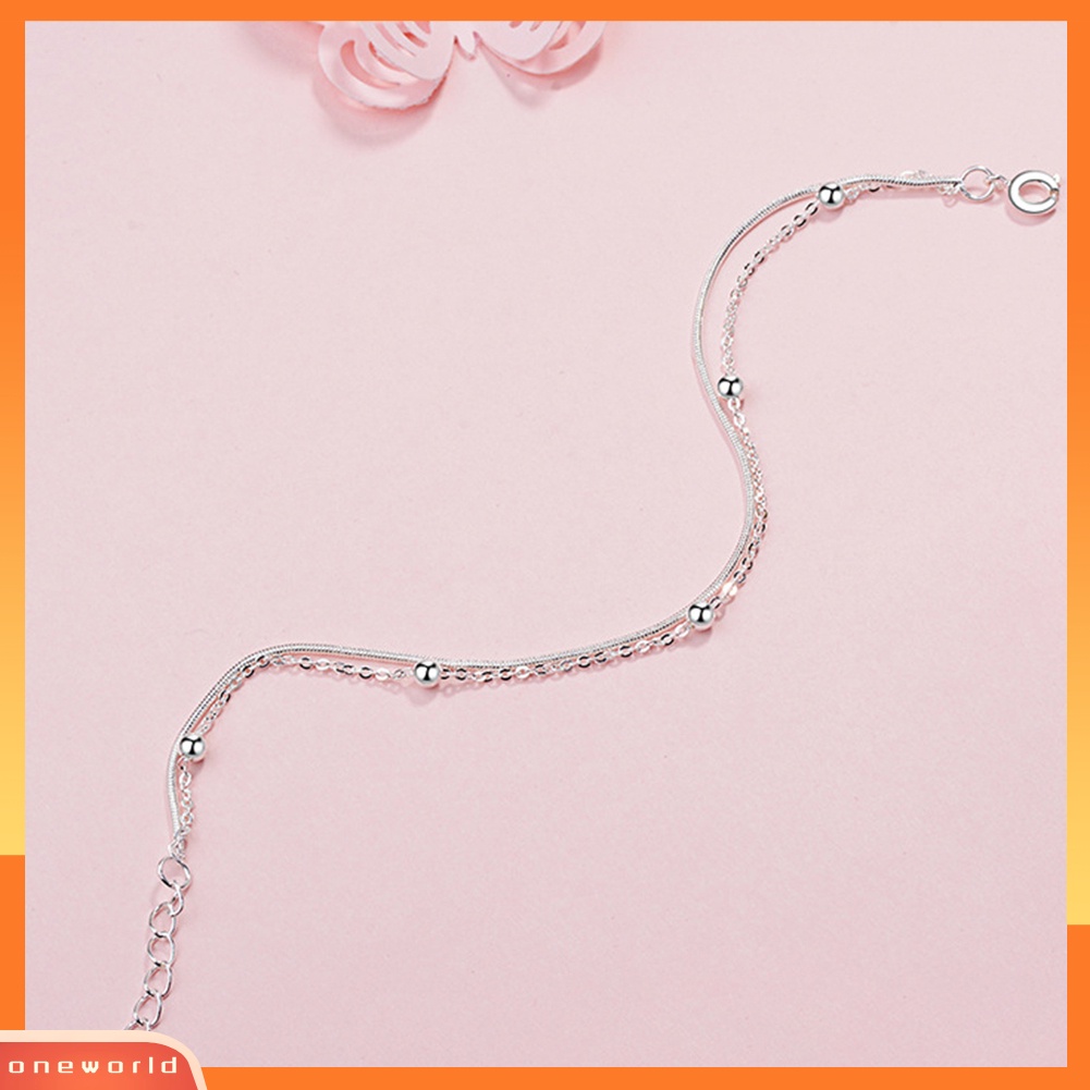 [WONE] Vintage Wanita Manik-Manik Bulat Pesona Double Layer Rantai Gelang Bangle Perhiasan Hadiah