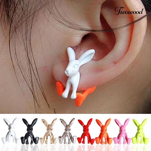 Twowood 1Pc Wanita Kelinci Lucu Hewan Alloy Ear Stud 3D Bunny Earring Fashion Perhiasan