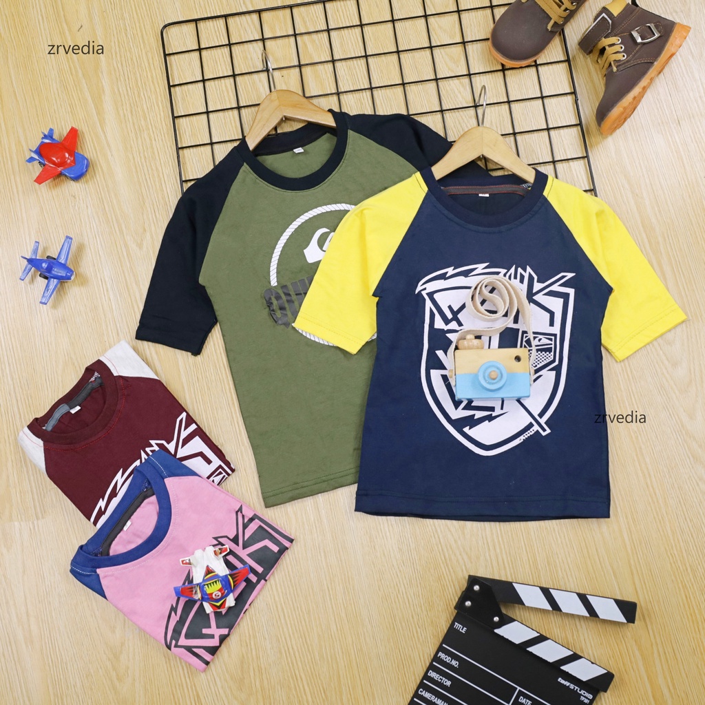 Kaos Reglan Distro Size 1-2 Tahun  / Baju Branded Anak Laki Lengan Pendek Cowok Import Polos Murah