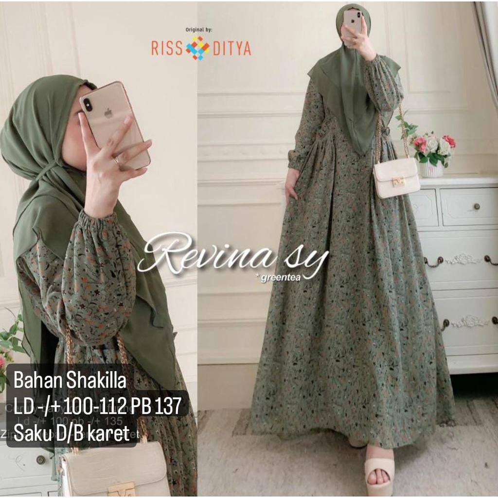 Gamis Set Hijab Revina Syar'i Ceruty Dobel Puring || Realpict (COD Bayar Ditempat)