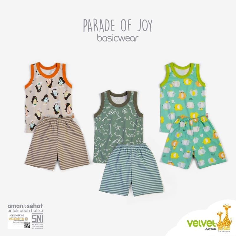 Velvet Junior 3 Setelan Kutung Celana Pendek Oblong Baju Bayi SML / Kado Bayi