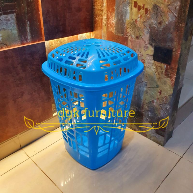 Keranjang Laundry Tempat Cucian Pakaian Baju Kotor Bertutup Tutup Plastik Murah TEBAL