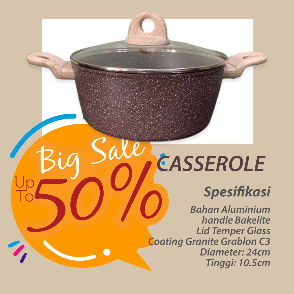 Panci Casserole 24cm Granite Granit Greblon C3 German Anti Lengket Dan Gores Alat Masak Serbaguna By Mykochen.ina