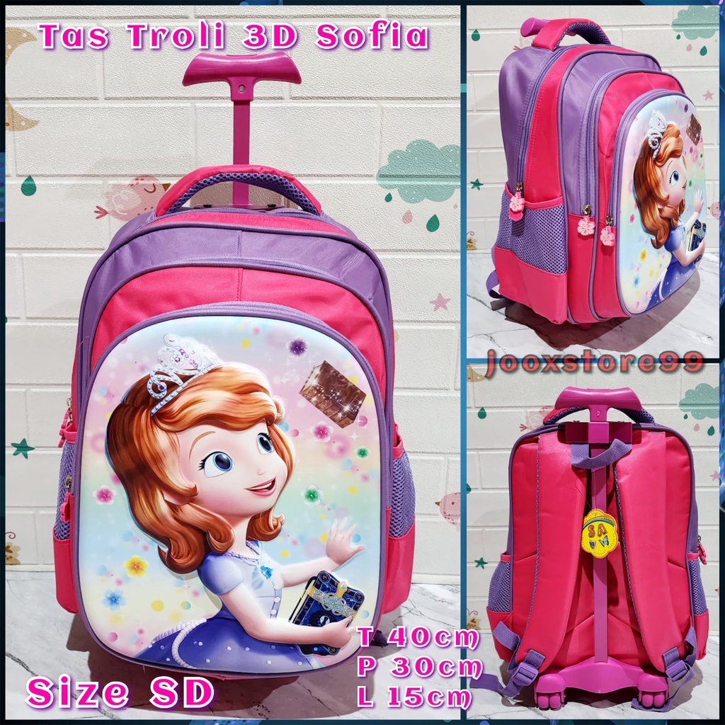 Tas Sekolah Troli Anak SD Motif Unicorn Frozen Superhero Timbul 3D Tas Import Trolley Anak Perempuan dan Laki-Laki Tas Dorong Anak Koper Sekolah