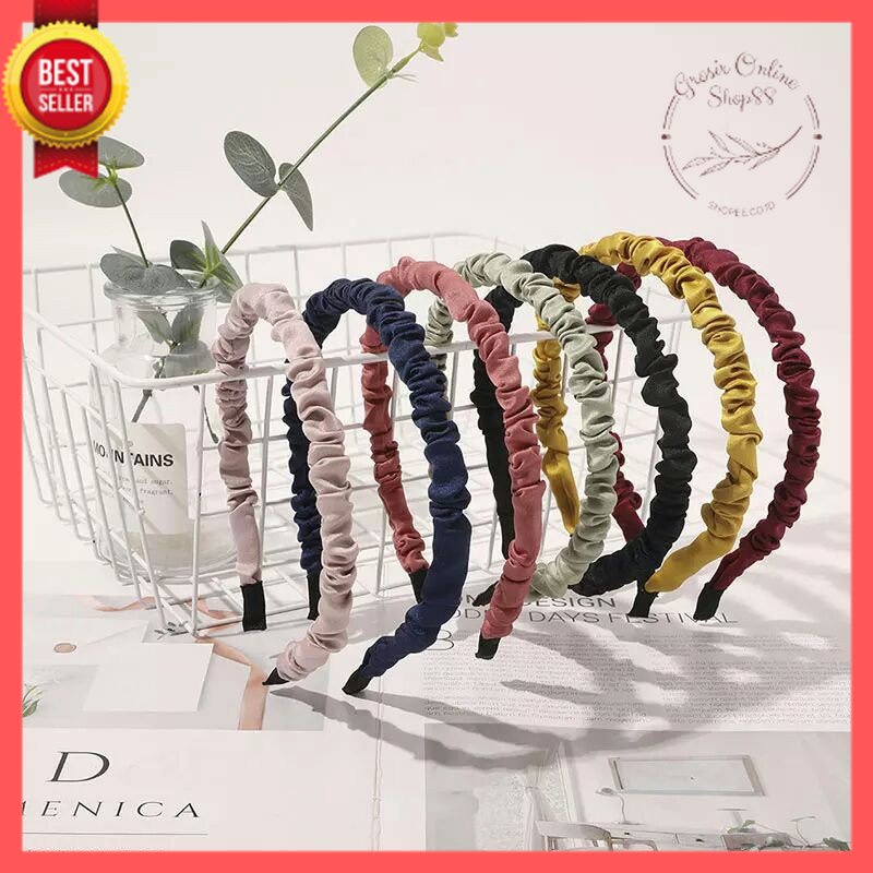 GOS - I114 - Bando Kerut Scrunchie Ala Korea - Bandana Polos Satin Bando Scrunchie Simple