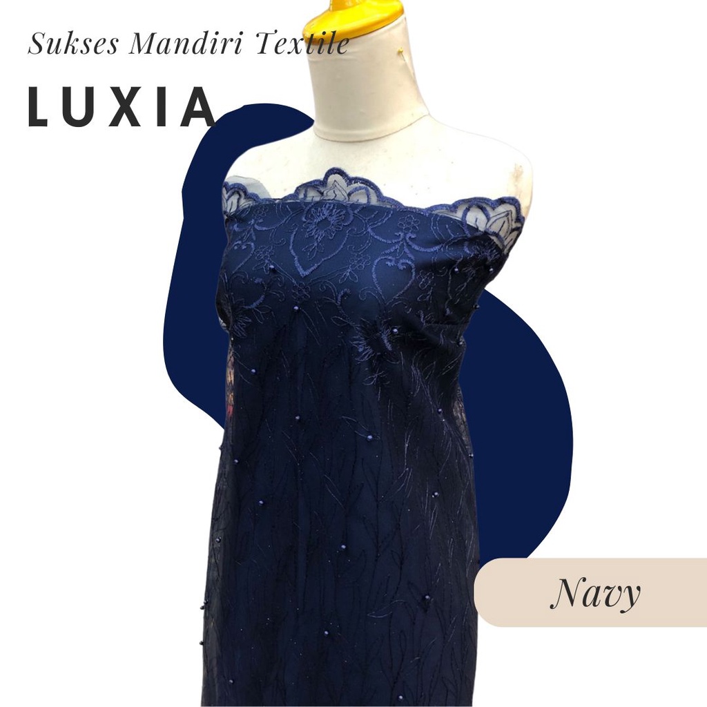 [LUXIA] Brokat Undangan Wisuda Model Akar Navy, Harga per 1/2 meter BAHAN KAIN BRUKAT TILE PREMIUM B
