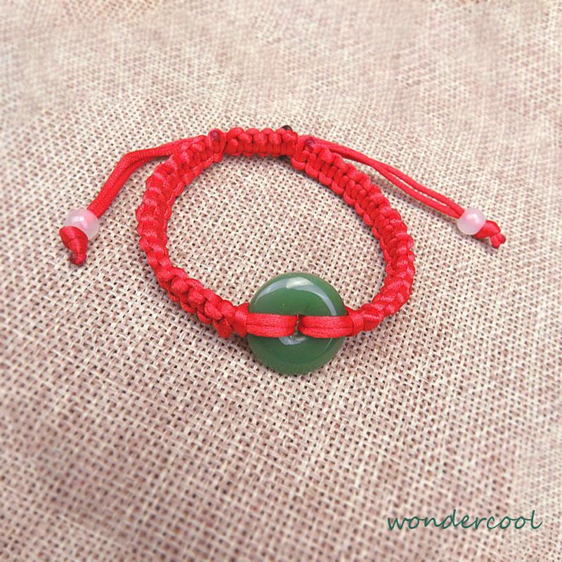 Gelang Tangan Tali Merah Aksen Batu Giok Hetian Lucky Untuk Pasangan Pria Dan Wanita Hand Rope Adjustable-Won