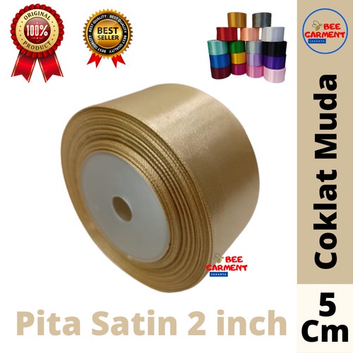 

1 Meter Pita satin coklat muda 1,5 inch lebar ( 4 cm ) pita besar warna