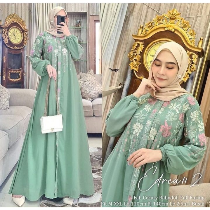 GAMIS STORE - Edrea Dress Wanita Muslim Matt Ceruty Mix Bordir OOTD Kondangan Wanita Premium