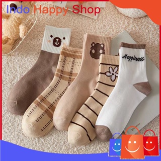 Image of ⭐️𝐈𝐇𝐒 𝟗𝟏𝟗⭐️Kaos Kaki Pria Wanita Panjang Setinggi Betis Corak Coklat Putih Bear Korean Style Socks