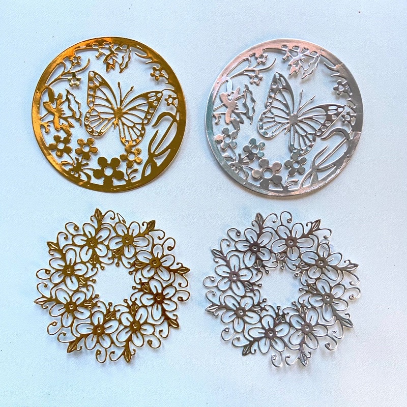 

1 set isi 4pc die cut gold silver for scrapbook journal journaling bujo butterfly circle flower