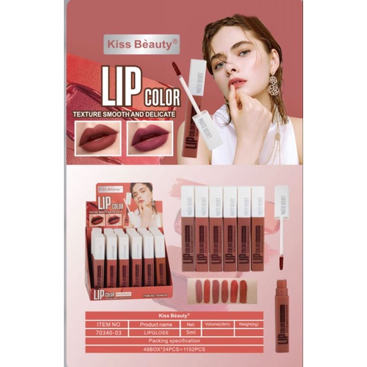 6PC!! LIPGLOSS KISS BEAUTY VELVET BEST SELLER NO. 70282/70063